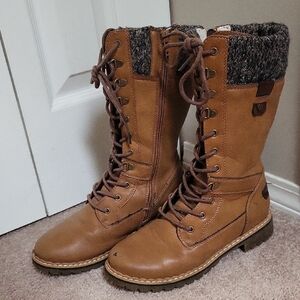 Denver Hayes Tan Lace-Up Knit-Cuff Combat Boots